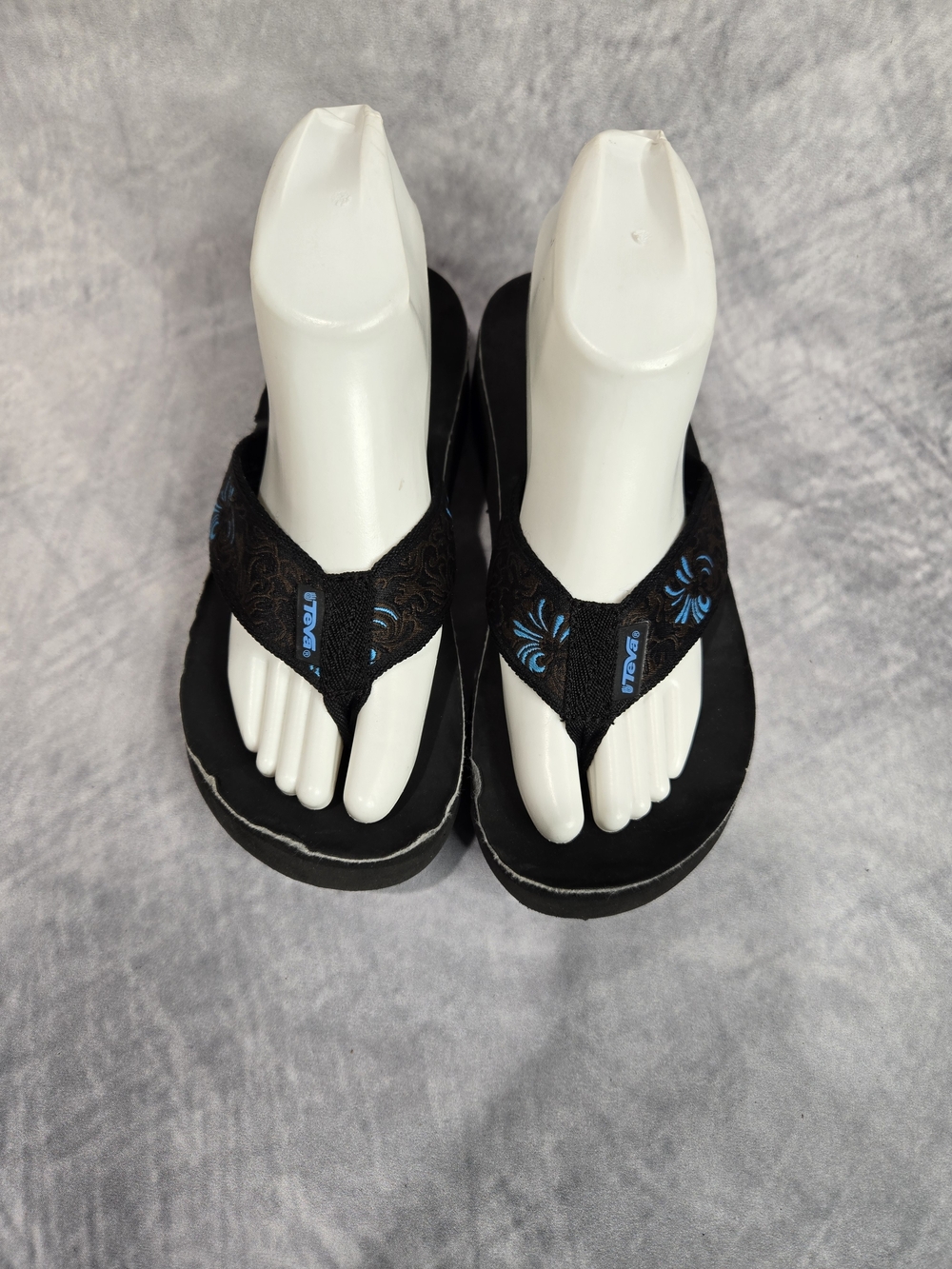 Teva Black Sandals with Blue Embroidery